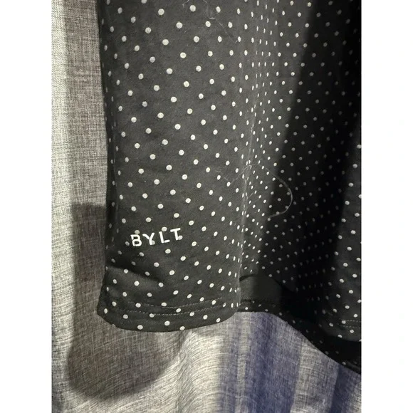 BYLT Shirt Mens Large Black T-Shirt Drop Cut Grey Polka Dot Lux Stretch Gym - Picture 2 of 8